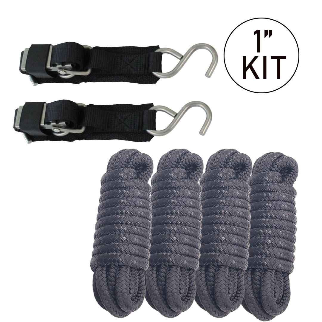 Marine-Grade Tie-Down Kit: 4 Ropes & 2 Transom Straps for Superior Boat Protection