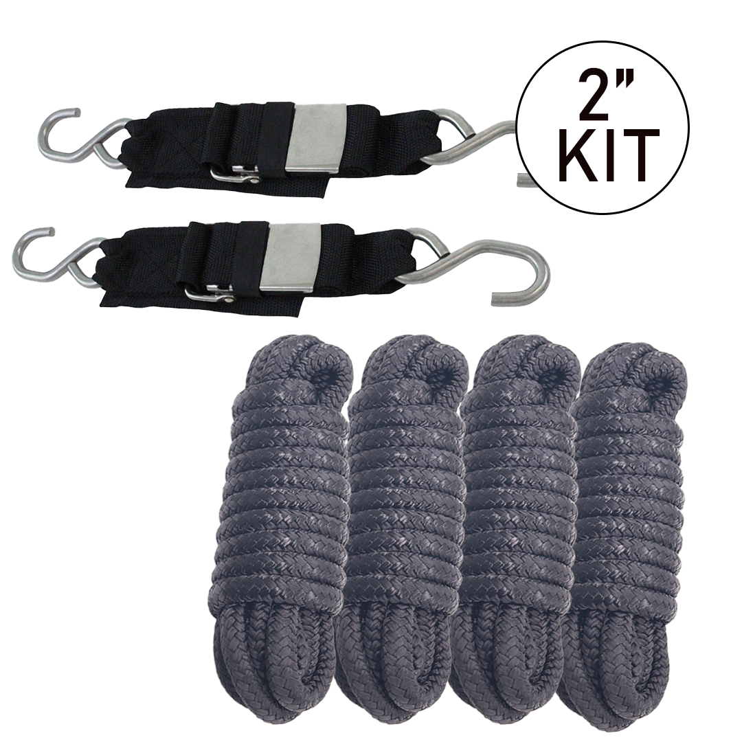 Marine-Grade Tie-Down Kit: 4 Ropes & 2 Transom Straps for Superior Boat Protection